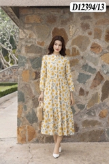 SWANLAKE | Váy Đầm Nữ Suông Maxi Đuôi Cá Xòe Vải Linen Bông Cổ Trụ Xẻ Tay Dài Du Lịch Biển D12394LW13