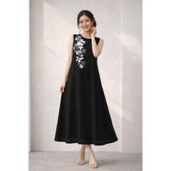 SWANLAKE | Váy Đầm Nữ Maxi Phom Suông Sát Nách Cổ Tròn Vải Tơ Hai Lớp Thêu Hoa Thanh Lịch D13453LW01