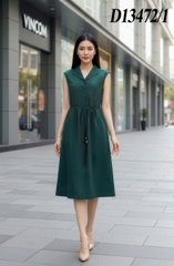 SWANLAKE | Váy Đầm Nữ Midi Sát Nách Cổ Sơ Mi Dây Thắt Eo Vải Linen Cao Cấp Thanh Lịch D13472LW01