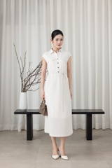 SWANLAKE | Váy Đầm Nữ Suông Vải Linen Cổ Sơ Mi Cài Nút Tay Hến Có Túi Dây Thắt Eo Công Sở D13644LW01