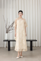 SWANLAKE | Váy Đầm Maxi Suông Nữ Hai Lớp Tay Ngắn Cổ Tròn Vải Tơ Hoa Cao Cấp Đi Tiệc Du Lịch D12064LW05