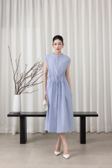 SWANLAKE | Váy Đầm Nữ Suông Vải Cotton Sọc Cổ Trụ Cài Nút Tay Hến Dây Thắt Eo Dạo Phố Hè D13659LW01