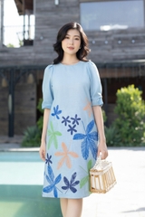 SWANLAKE | Váy Đầm Nữ Midi Suông Linen Lụa Cao Cấp Cổ Tròn Tay Bí Hoạ Tiết Hè Thoải Mái D11013LW07