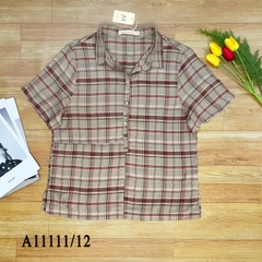 Swanlake | Áo Sơ Mi Phom Rộng Tay Ngắn Caro Cotton Lụa A11111LW01