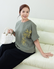 Áo Trung Niên Cánh Dơi Linen Thêu - A11492LW01