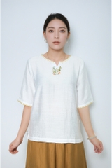 Áo Thêu Đột Chỉ Chất Liệu Lụa Hàn Swanlake - A11781LW01