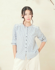Áo Kiểu Thêu Hai Bên Vai Cotton Sọc Swanlake - A11895LW01