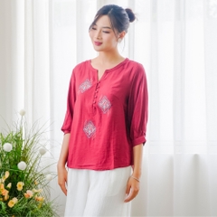 M-Collection - Áo Thêu Họa Tiết Cổ Trụ Chất Lụa Hàn - A12097LW01