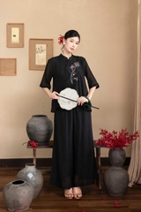 Set Đồ Bộ Dài Cổ Tàu Hình Thêu Tết Vải Xốp Hàn - B12119LW01