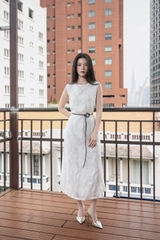 SWANLAKE | Váy Đầm Nữ Maxi Sát Nách Cổ Tròn Dây Thắt Eo Vải Tơ Ép Hoa Dự Tiệc Sang Trọng D13409LW01