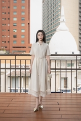 SWANLAKE | Váy Đầm Sơ Mi Nữ Cotton Phối Ren Hoa Dây Thắt Eo Tay Ngắn Công Sở Thanh Lịch D13441LW01