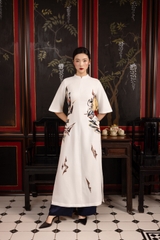 SWANLAKE | Áo Dài Cách Tân Nữ Dáng Suông Lụa Dày In Họa Tiết Đối Xứng Cổ Trụ Đứng Tay Lỡ Loe L14185LW01