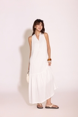 SWANLAKE | Váy Đầm Nữ Dài Suông Đuôi Cá Vải Linen Trơn Cổ Trụ Xẻ V Cài Nút Sát Nách Dạo Phố D13912LW02
