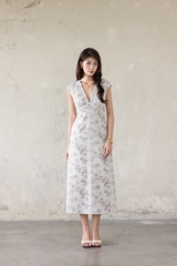 SWANLAKE | Váy Đầm Nữ Dài Dáng Suông Tay Hến Cổ Chữ V Xẻ Sâu Vải Linen Chấm Bi Dạo Phố Hè D13862LW02