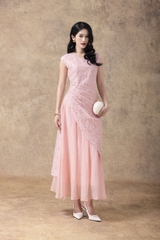 SWANLAKE | Váy Đầm Maxi Đuôi Cá Nữ Cotton Thêu Đục Lỗ Phối Tơ Dập Ly Nhấn Eo Sát Nách Tiệc D13146LW01