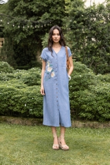 Đầm Maxi Suông Tay Hến Cổ Chữ V Linen Thêu Hoa D13782LW01