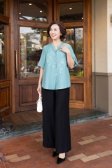 Quần Lụa hàn Ống Rộng Ly Gân Lưng Thun Swanlake - Q11402LW13