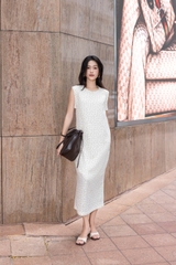 SWANLAKE | Váy Đầm Nữ Dài Dáng Suông Sát Nách Cổ Tròn Vải Đũi Xược Hoa Nhí Xẻ Tà Thanh Lịch D13843LW01