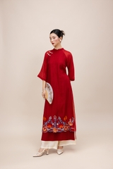 Áo Dài Cách Tân Nữ Suông Vải Xốp Hàn Tà Kép Thêu Hoa L13969LW01