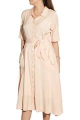 Đầm Sơ Mi Vải Lụa Thắt Eo Swanlake - D11255LW01