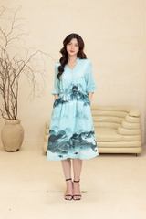 Đầm Thêu Chất Liệu Đũi Bông Có Dây Cột Eo Swanlake - D11435LW01