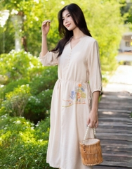 Đầm Cổ Tim Chất Liệu Lụa Hàn Swanlake Màu Da - D11435LW02