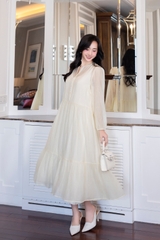 Đầm Maxi Cổ Trụ Cài Nút Hai Lớp Tơ Chiffon Màu Hồng Swanlake - D12073LW01