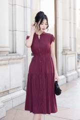 Đầm Phom A Dáng Dài Cổ Trụ Tay Ngắn Nhún Eo Chất Liệu Cotton sọc Swanlake - D12215LW01