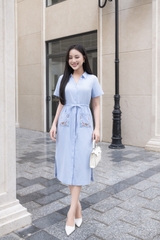 Swanlake | Đầm Sơ Mi Phom Suông Thắt Dây Eo Linen Thêu D12482LW01