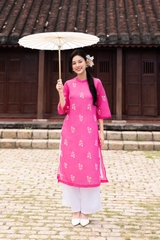 Áo Dài Tuyết An Thêu Hoa Trắng Hai Lớp Chất Tơ Swanlake (Không bao gồm quần) - L11989LW01