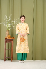 Áo Dài Kim An Hoa Lá Tay Lỡ Một Lớp Chất Liệu Linen Swanlake (Không bao gồm quần) - L12011LW01