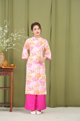 Áo Dài Kim An Hoa Lá Tay Lỡ Một Lớp Chất Liệu Linen Swanlake (Không bao gồm quần) - L12011LW01