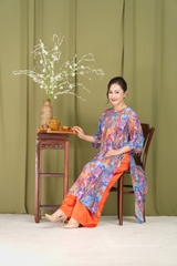 M-Collection - Áo Dài Cổ Tròn Thắt Bính Đính Ngọc Trai Chất Đũi Hàn Một Lớp - L12012LW01