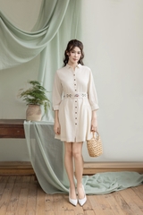Swanlake | Đầm Cổ Trụ Cài Nút Thắt Dây Thêu Thổ Cẩm Ở Eo - D12225LW01
