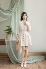 Swanlake | Đầm Cổ Trụ Cài Nút Thắt Dây Thêu Thổ Cẩm Ở Eo - D12225LW01