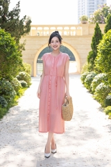 Swanlake | Đầm Midi Đuôi Cá Linen Trơn Đuôi Cá Cột Dây D12500LW01