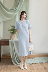 Swanlake | Váy Đầm Phom Suông Cổ Tim Chất Liệu Linen Đính Nút Hoa Kết Hạt Gỗ 3D Thủ Công - D12419LW01