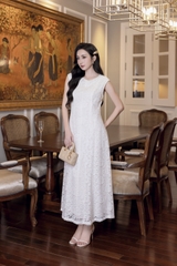 SWANLAKE | Váy Đầm Ren Nữ Suông Maxi Sát Nách Lót Thêu Hoa Dự Tiệc Công Sở Sang Trọng Cổ Tròn D12998LW01