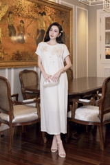 SWANLAKE | Váy Đầm Nữ Maxi Suông Linen Thêu Hoa Tay Hến Có Túi Xẻ Tà Khóa Kéo Tiệc Công Sở D12985LW01
