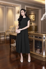 SWANLAKE | Váy Đầm Nữ Maxi Suông Trơn Đuôi Cá Xếp Ly Xòe Cotton Tay Hến Chiết Eo Tiệc Công Sở D13009LW01