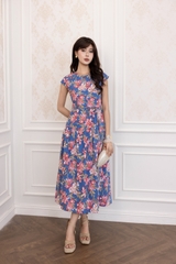 SWANLAKE | Váy Đầm Nữ Maxi Vải Linen Cổ Tròn Cài Nút Tay Hến Dây Thắt Eo In Hoa D13821LW01