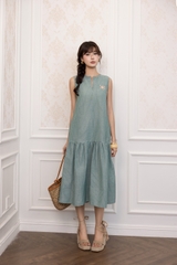 SWANLAKE | Váy Đầm Nữ Suông Sát Nách Vải Cotton Sọc Cổ Trụ Xẻ Bèo Nhún Dạo Phố Du Lịch Hè D13798LW01