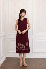 SWANLAKE | Váy Đầm Nữ Suông Sát Nách Cổ Chữ V Vải Linen Hàn Thêu Hoa Du Lịch Dạo Phố Hè D13721LW01