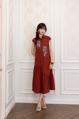 Đầm Maxi Suông Tay Hến Cổ Sơ Mi Linen Thêu Hoa D13603LW01