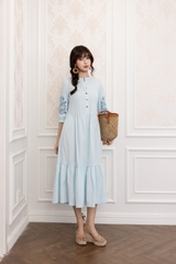 SWANLAKE | Váy Đầm Nữ Maxi Đuôi Cá Xòe Vải Cotton Tay Lỡ Thêu Hoa Cổ Trụ Cài Nút Công Sở D13567LW01