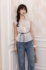 SWANLAKE | Áo Kiểu Nữ Cổ Sơ Mi Trơn Basic Vải Linen Tơ Sát Nách Vạt Bầu Công Sở Thanh Lịch A13816LW01