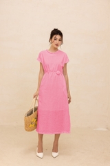 Váy Đầm Phom Suông Sát Nách Vải Linen Mềm Cổ Tròn Vặn Thừng Có Lót Swanlake - D12501LW01