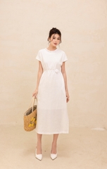 Váy Đầm Phom Suông Sát Nách Vải Linen Mềm Cổ Tròn Vặn Thừng Có Lót Swanlake - D12501LW01