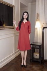 SWANLAKE | Váy Đầm Nữ Suông Cổ Trụ Cài Nút Vải Linen Tay Lỡ Phồng Thêu Hoa Phối Lưới Công Sở D12815LW01