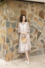 SWANLAKE | Váy Đầm Nữ Maxi Suông Xòe 2 Lớp Cổ Chữ V Cài Nút Tay Dài Vải Tơ In Hoa Đi Biển Hè D12073LW11